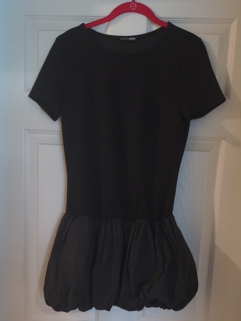 Fashion Nova Black Short Sleeve Bubble Hem Mini Dress